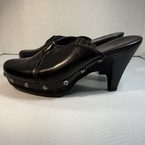 Cole Haan Kenna Leather Studded Slip On Heels Clogs Mules Shoes Women's Size 9 B